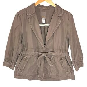 DIESEL Y2K Women’s Belted 3/4 Sleeve Twill Utility Jacket Taupe Small